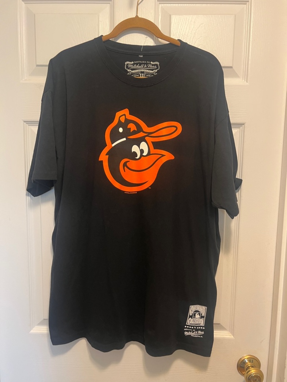 Mitchell & Ness Black Tee with Bright Orange Orioles Graphic
